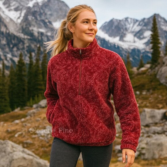 Patagonia‎ Glissade Deep Pile Fleece Pullover Kimono Red Size Large Vintage 90's - Picture 1 of 14